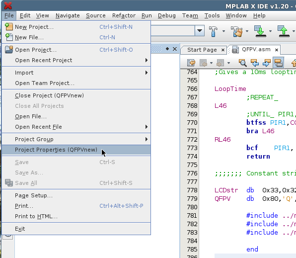 project properties menu item