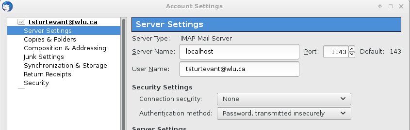 Thunderbird server settings