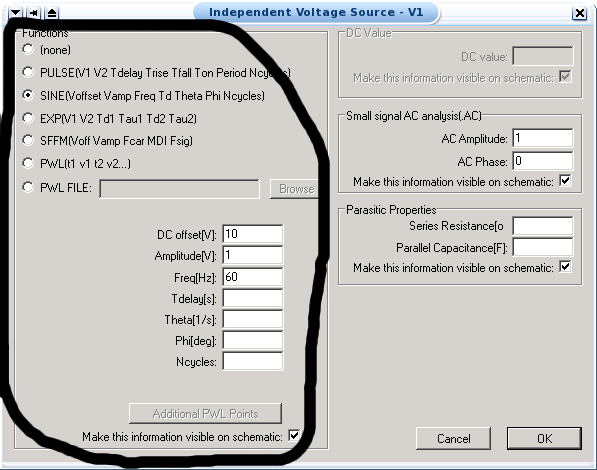 source configuration window