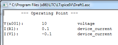 Operating point analysis output