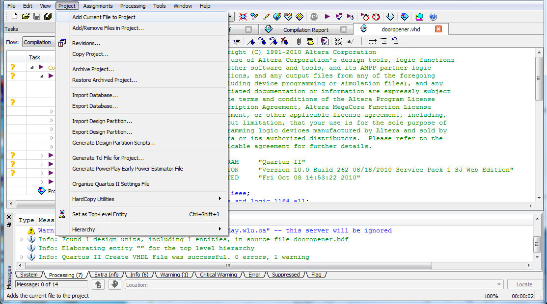 add vhdl to project