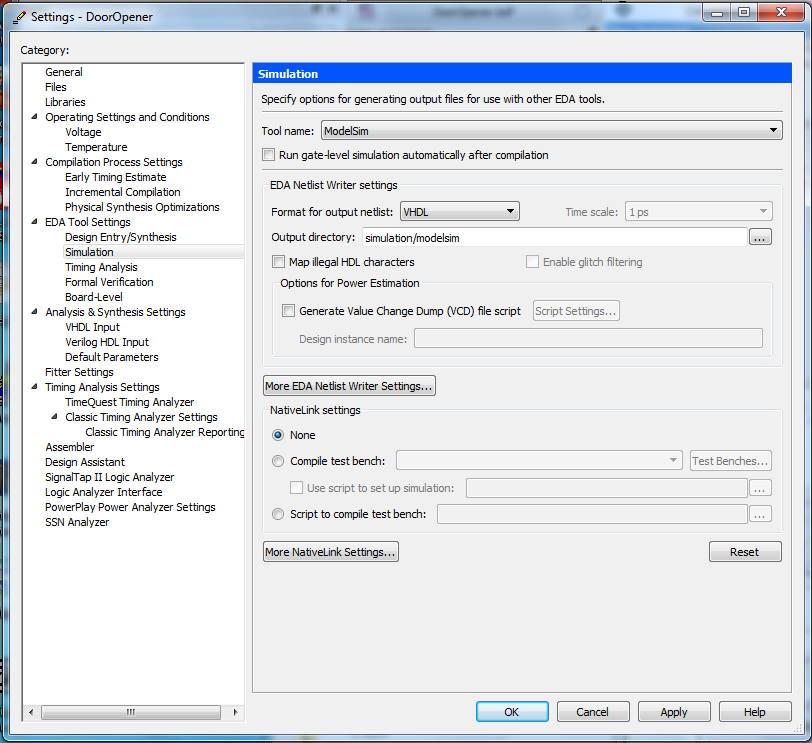 eda tool settings