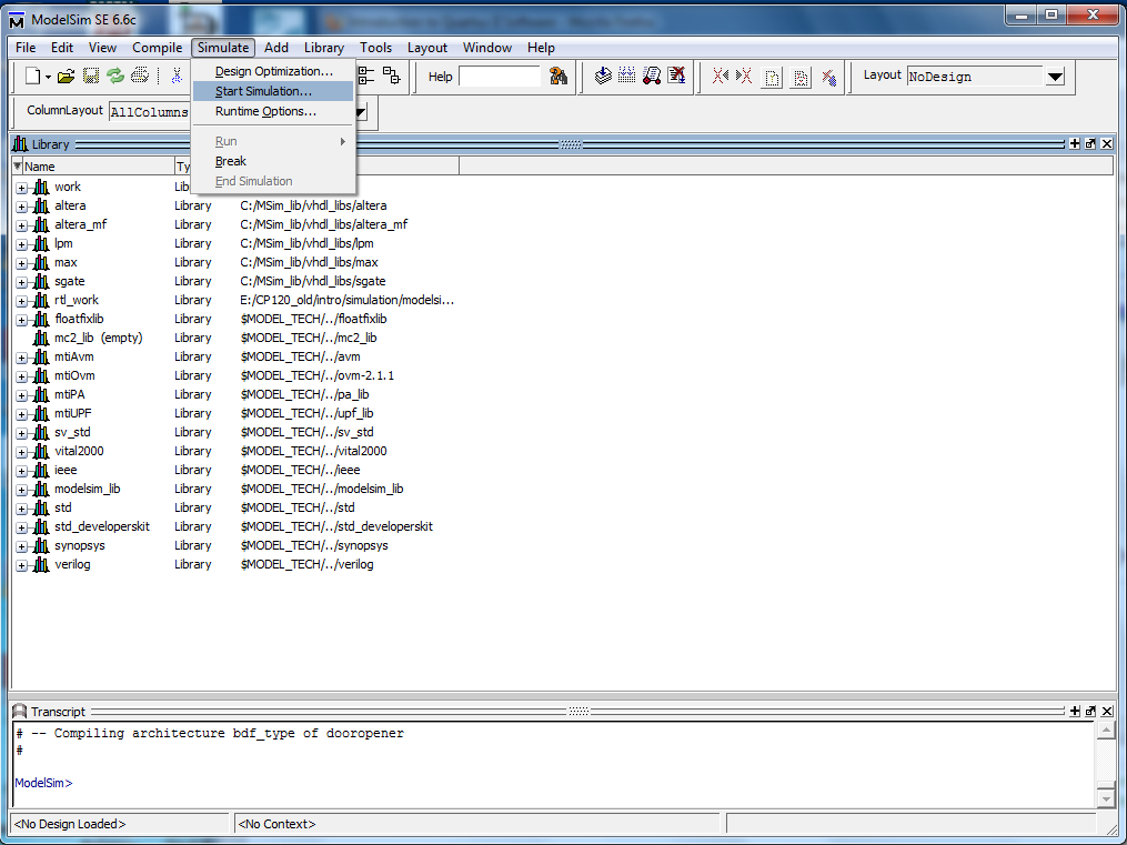 start simulation