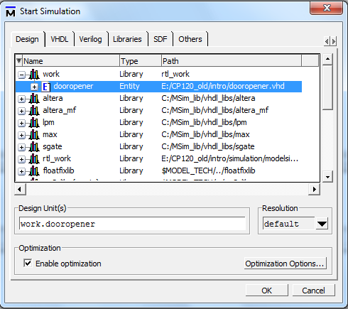 start simulation dialog